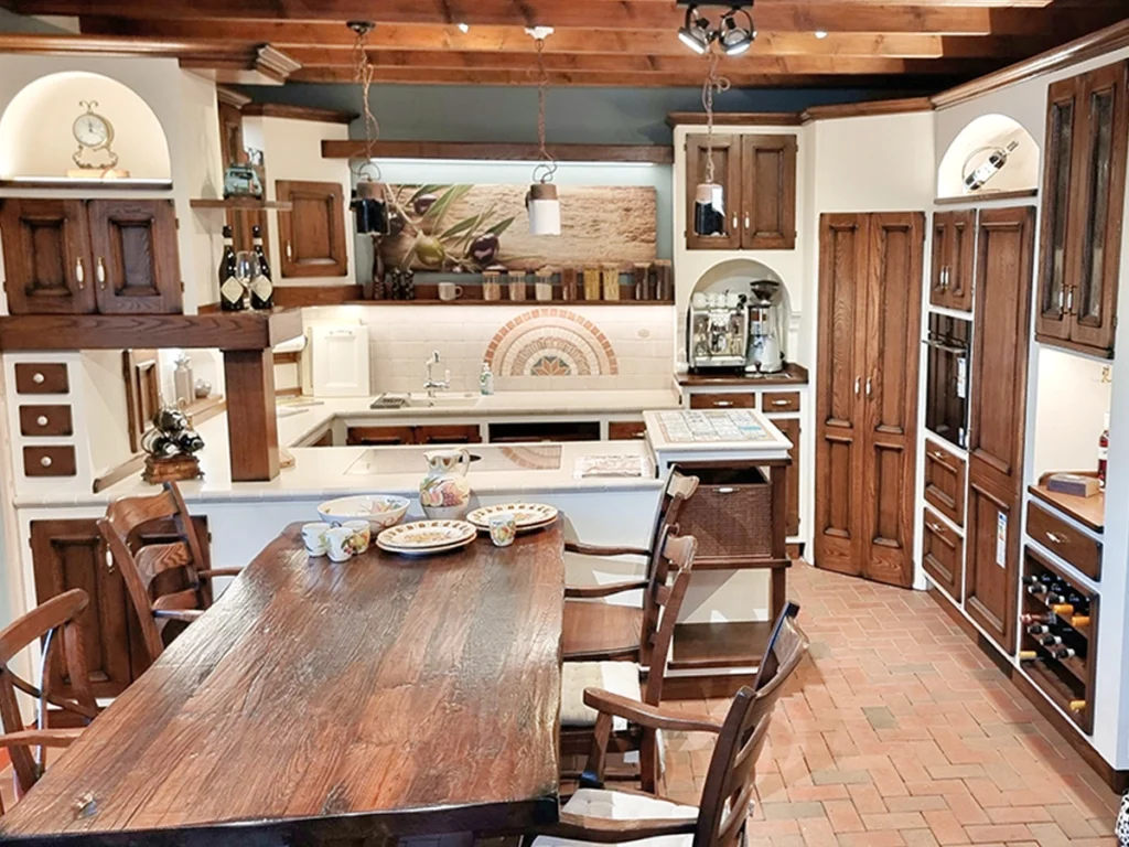 Küche Toskana Stil Kastanie braun gemauerte Küche